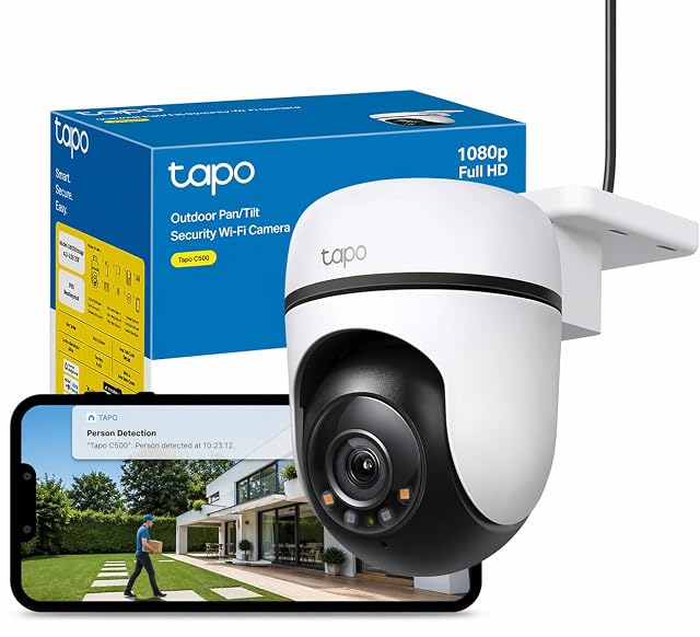 Caméra de surveillance extérieure motorisée Tapo C500 sur son support mural